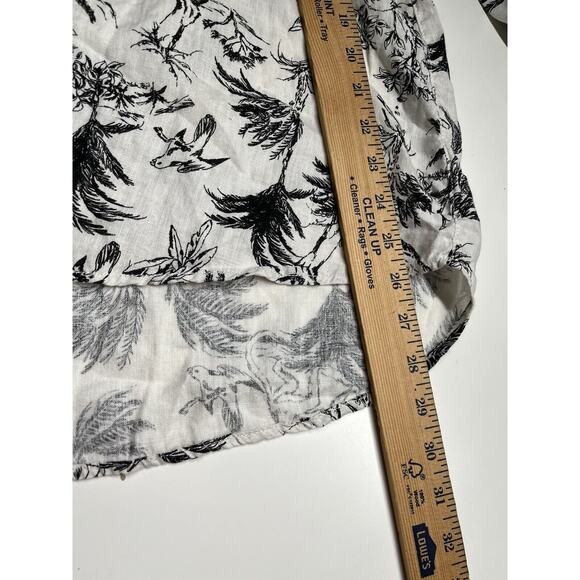 Joie Button Top Medium Linen Floral Animals Long Sleeve Roll Tab White Beach - Picture 12 of 14